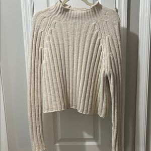 American Eagle Outfitters Cream Ribbed Turtleneck Sweater